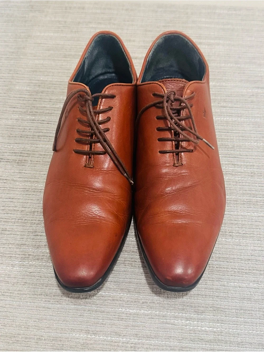 Louis Philippe Men's Tan Leather Plain Toe Oxford Dress Shoes Size US  9,5